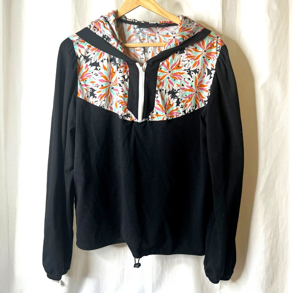Maeve Black Hoodie with Floral Multicolor Yoke